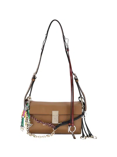 Prada Soft Sound Large Caramel Leather Bag With Charms In Brown