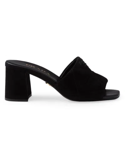 Prada Women's Stitched Suede Sandals In Black