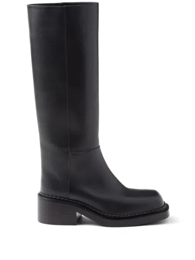 Prada Women Stivale Alto In Pelle In Black