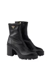 Prada Stretch Leather Platform Ankle Boots In Black