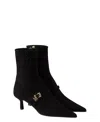 Prada Pointed Toe Kitten Heel Ankle Strap Pump In Black