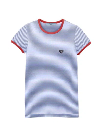 Prada Women's Striped Jersey T-shirt In Blue
