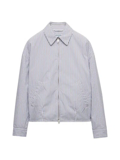 Prada Women's Striped Poplin Blouson Jacket In Blue