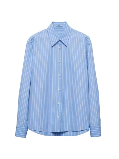 Prada Stripe-motif Menswear-fit Cotton-poplin Shirt In Blue