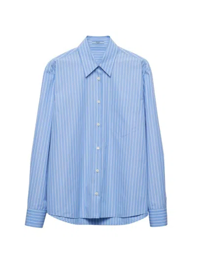 Prada Womens Light Blue Stripe-motif Menswear-fit Cotton-poplin Shirt