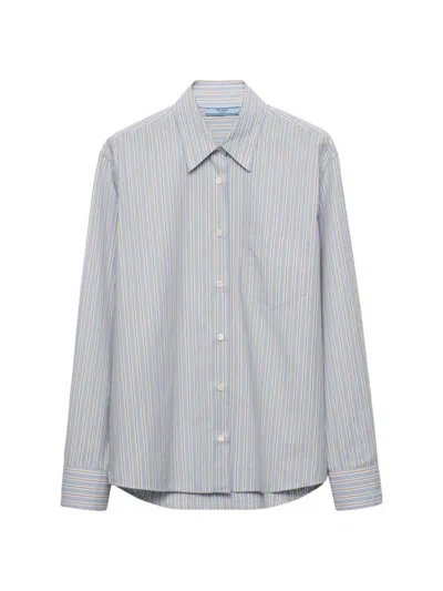 Prada Women's Striped Poplin Shirt In Blue