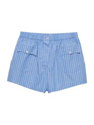 Prada Stripe Elasticized Poplin Shorts In Light Blue