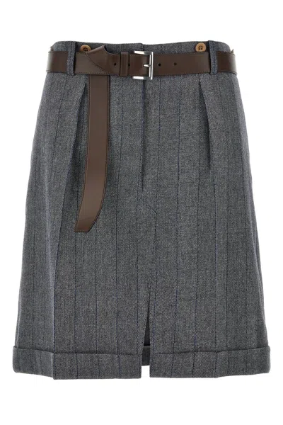 Prada Women Striped Wool Skirt In Antracite