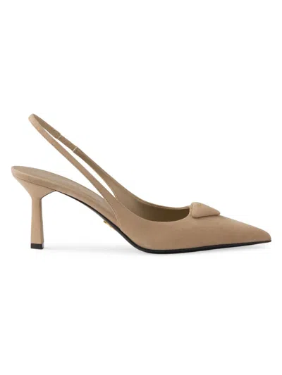 Prada Suede Slingback Pumps In Brown