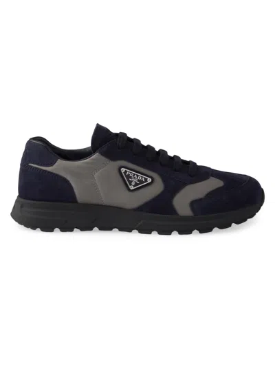 Prada Women's Suede And Re-nylon Sneakers In Blue