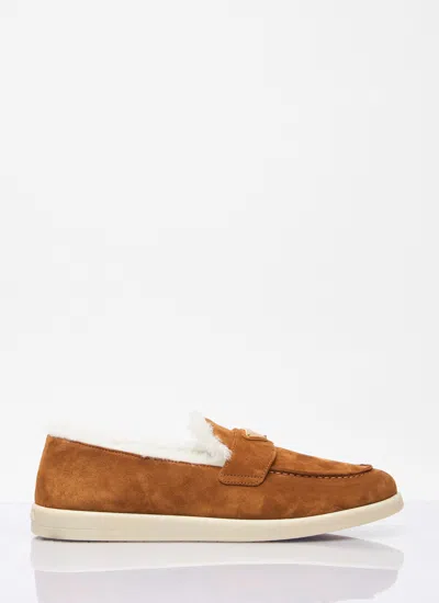 Prada Women Suede And Shearling Loafers In Brown