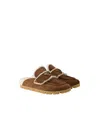 Prada Suede And Shearling Mules In Brown