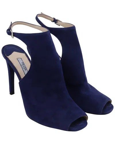 Prada Women's Suede Ankle Strap Peep-toe Sandal (authentic Pre-loved) In Blue