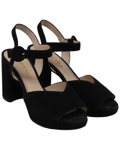 Prada Women's Suede Ankle Strap Platform Sandal (authentic Pre-loved) In Black