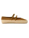 Prada Suede Double Mary Jane Strap Espadrilles In Brown