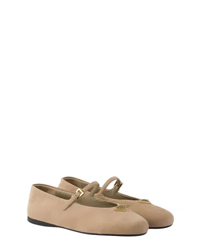 Prada Women's Suede Ballerinas In Neutral