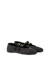 Prada Crystal Saffiano Dual Mary Jane Ballerina Flats In Gold/silver