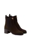 Prada Tronchetti Block Heel Chelsea Boot In Brown