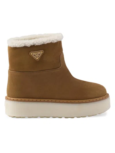 Prada Women's Suede Booties In Brown