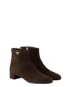 Prada Logo Suede Ankle Boots In Brown