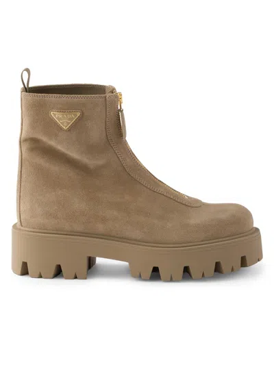 PRADA WOMEN'S SUEDE BOOTIES WITH ZIP