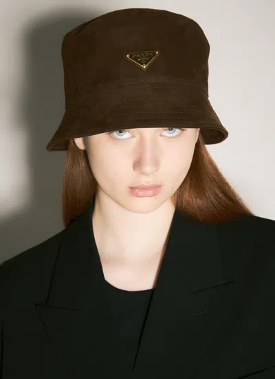 Prada Women Suede Bucket Hat In Brown