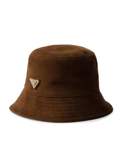 Prada Women's Suede Bucket Hat In Brown