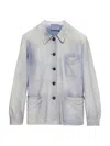 Prada Suede Caban Jacket In Blue