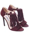 Prada Women's Suede Fringed Sandal Heel (authentic Pre-loved) In Burgundy