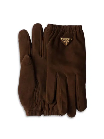 Prada Women's Suede Gloves In Brown