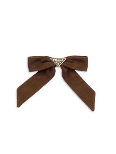 Prada Women's Suede Hair Clip In Brown