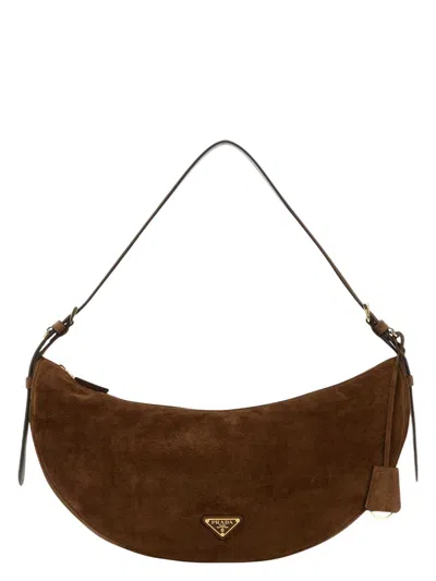 PRADA WOMEN'S SUEDE LARGEDEMI-LUNE CROSSBODY BAG