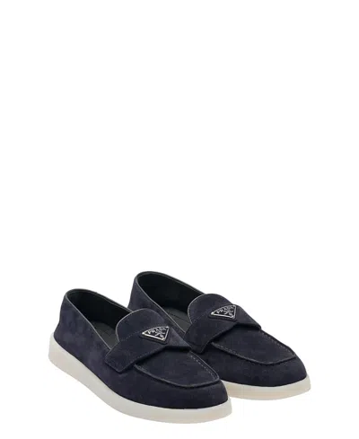 Prada Women's Suede Leather Loafers In Blue