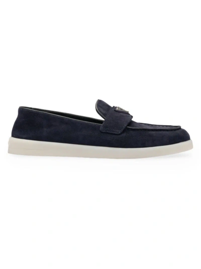 Prada Women's Suede Leather Loafers In Blue