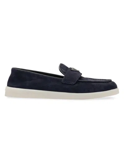 Prada Women's Suede Leather Loafers In Blue