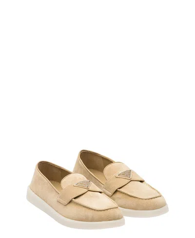 Prada Women's Suede Leather Loafers In Neutral
