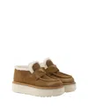 Prada Suede Shearling Flatform Loafers In Brown