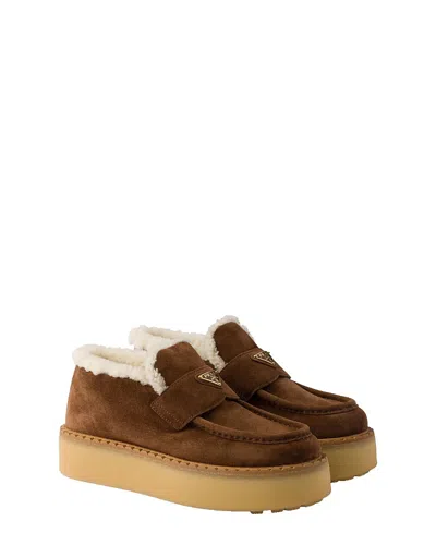 Prada Women's Suede Loafers In Brown