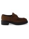 Prada Chocolate Suede Loafers In Multi