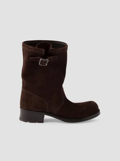 Prada Women's Suede Mid-calf Boots In Brown