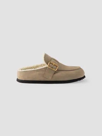 Prada Women's Suede Mules In Beige Khaki