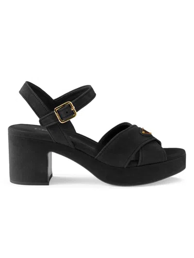 Prada Women's Suede Platform Sandals In Black