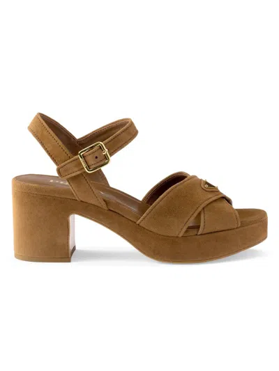 Prada Women's Suede Platform Sandals In Brown