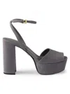 Prada Triangle Logo Suede Ankle-strap Platform Sandals In Gray