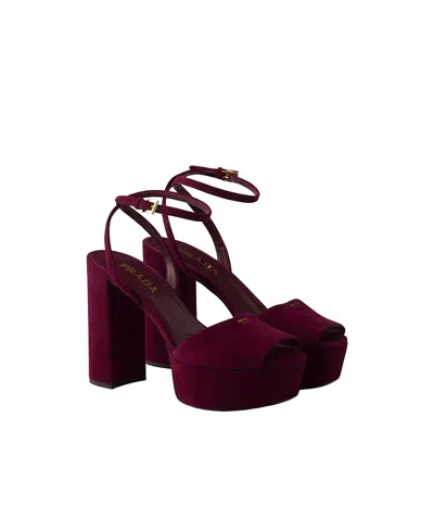 Prada Women's Suede Platform Sandals In Burgundy