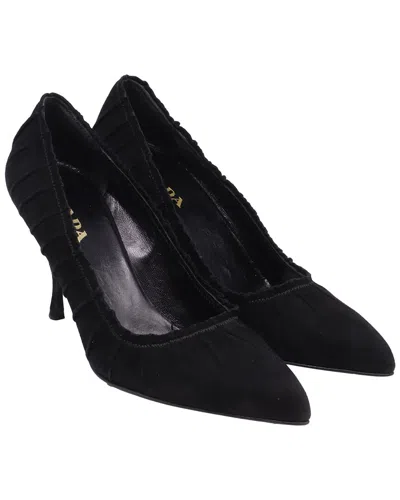 Prada Women's Suede Pleated Pointed-toe Pump (authentic Pre-loved) In Black