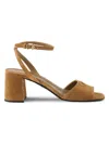 Prada 65mm Triangle Logo Suede Block-heel Sandals In Brown