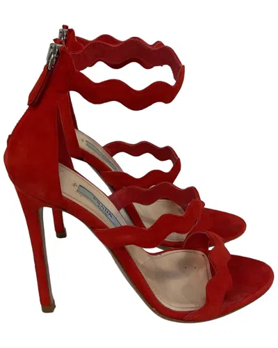 Prada Women's Suede Scallop Detail Sandal (authentic Pre-loved) In Red