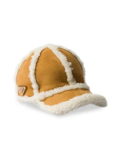PRADA WOMEN'S SUEDE SHEARLING BASEBALL CAP