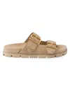Prada Suede Double-buckle Slide Sandals In Beige Khaki